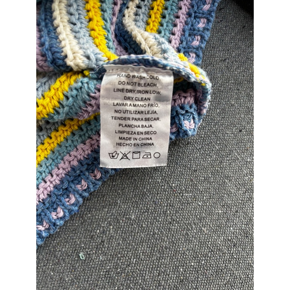 Altar'd State XS Striped Crochet Knit Cropped Sweater Square Neck Blue Yellow - Picture 3 of 7